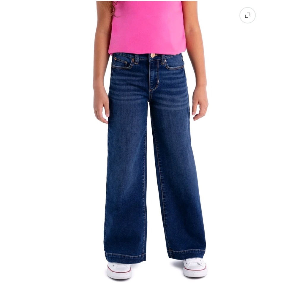 Jordache Girls Cloud Drape Denim Wide Leg Jeans Adjustable Waist Size 16 Dark - Picture 2 of 8